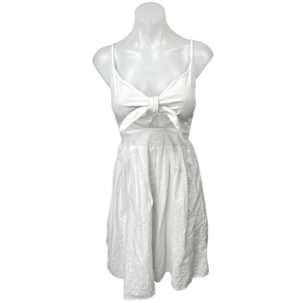 FancyInn White Sleeveless Tie Front Cutout Smocked A Line Mini Dress Size XS